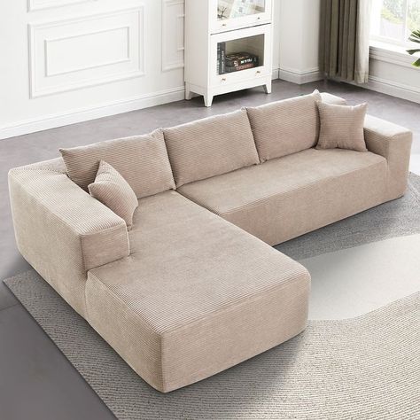 HOOOWOOO Modern L-Shaped Sectional Sofa Corduroy Upholstery Couch with Pillows - Bed Bath & Beyond - 40203015