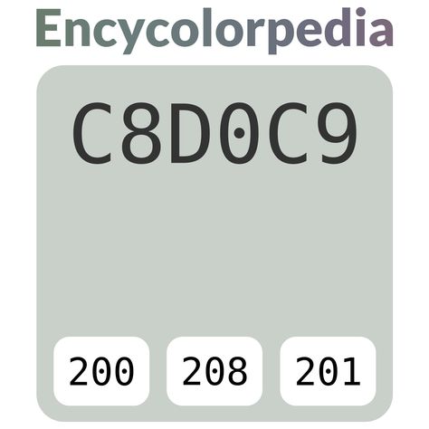 Benjamin Moore Quiet Moments / 1563 / Smoky Green / CC-700 / #c8d0c9 Hex Color Code Quiet Moments Benjamin Moore, Cloverdale Paint, Pittsburgh Paint, Porter Paint, Valspar Paint, Hex Color, Dover White, Nippon Paint, Microcar