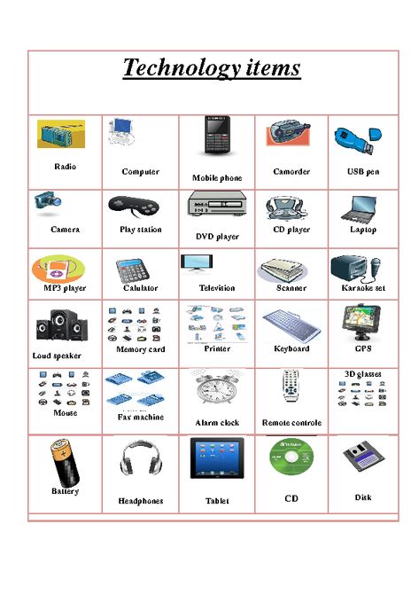 Technology Gadgets New Technology Inventions, Teach Activities, Technology Vocabulary, Kindergarten Technology, Improve Writing Skills, Computer Lessons, Kids Technology, English Worksheet, Gadgets Technology