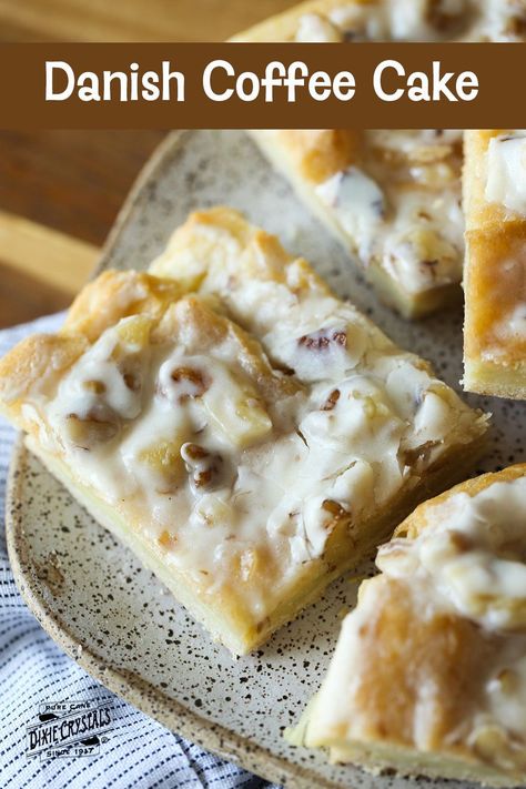 Invite a friend over and enjoy a piece of this buttery, flaky, and sweet #Danish #Coffee #Cake. This coffee cake is more like a #pastry, otherwise known as a #Kringle. Make this #breakfast or #bruch #recipe for a #holiday or just for a weekend with the family. Goes great with a cup of #coffee, or #tea. For more breakfast & brunch recipes visit www.dixiecrystals.com. #dixiecrystals Danish Coffee Cake, Kringle Recipe, Danish Kringle, Danish Bakery, Easy Pastry Recipes, Cookies And Cups, Kentucky Butter Cake, Light Cakes, Homemade Pastries