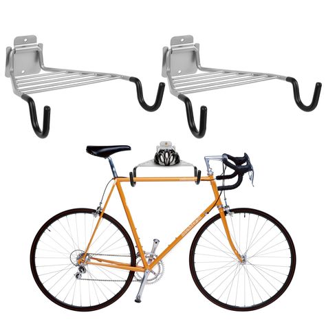 PRICES MAY VARY. 【Save Space & Simply installed】- No assembly required.The fixed hook lets you hang and detach the bike in a second.Space saving,great for shed corner and garage storage . 【Heavy Duty & Safety】 – Wall bike rack features hook with rubber coating to protect your bicycle from scratches, and safety locking mechanism prevents accidental release. 【Rubber Cover & Prevent Scratches】- The arm of the wall mount bicycle hanger has assembling soft rubber to protect against bike paint damage. How To Hang Bikes In Garage, Diy Bike Rack Wall, Bike Hanging Ideas Garage, Bike Garage Storage, Garage Organization Bikes, Garage Bike Storage Ideas, Bicycle Storage Ideas, Bike Storage Garage Wall, Diy Bike Storage