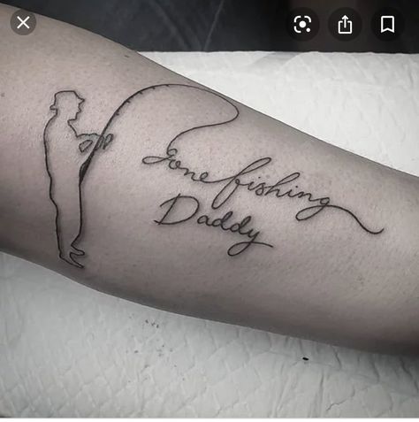 Fly Fishing Memorial Tattoo, Grandpa Signature Tattoo, Fishing Matching Tattoos, Fishing Memorial Tattoo Grandpa, Forever Fishing Tattoo, Girly Fishing Tattoos, Fishing Couple Tattoos, Feminine Fishing Tattoo, Simple Memorial Tattoos Grandparents