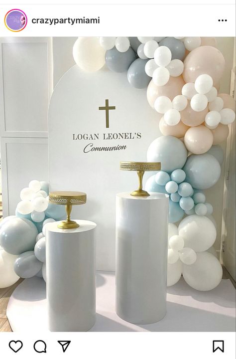 Bautizo Ideas Boy Decoration, Baptism Decorations Girl, Christening Balloons, Christian Baptism, Boys First Communion, First Communion Decorations, Communion Decorations, Baby Birthday Decorations, Elephant Baby Shower Theme