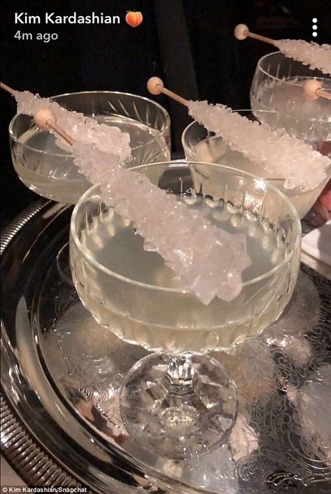 Lap of luxury: Kim's Snapchat Story provided generous views of the actual party set up, which included sugar-crystal-encrusted sticks floating in beverages Pearl Themed Party, Diamond Theme Party, Kkw Fragrance, White Christmas Party, Diamond Theme, Pearl Party, Diamond Party, Denim And Diamonds, All White Party