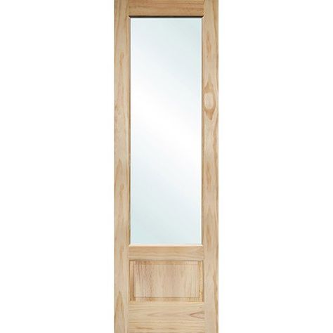 8'0" Tall 3/4 Lite Clear Glass Pine Interior Wood Door Indoor Glass Doors Bathroom, 3/4 Glass Door, Pantry Doors With Glass Panels, Interior French Door Ideas, Cheap Interior Doors, Frosted Glass Interior Doors, Pine Interior Doors, Pine Interior, Glass Pantry Door