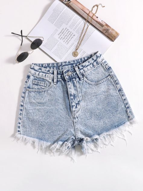 Adrette Outfits, Denim Shorts Outfit, Fest Outfits, Drop Shoulder Shirt, Outfits Mit Shorts, Jupe Short, Cute Preppy Outfits, Denim Shorts Women, Really Cute Outfits