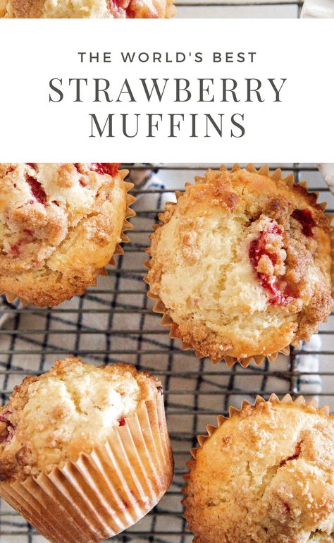 Strawberry Muffin Recipe, Strawberry Muffin, French Crepe Recipe, Fluffy Muffins, Strawberry Muffin Recipes, Strawberry Muffins, Muffin Bread, Homemade Muffins, Strawberry Yogurt