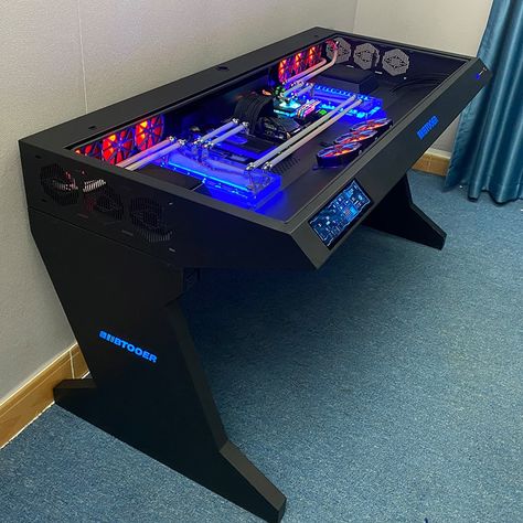 Custom Pc Desk Build, Pc Builds Gaming Custom Computers, Pc Gaming Setup Aesthetic, Desk Pc Build, Custom Pc Desk, Custom Computer Desk, Custom Computer Case, Gaming Computer Setup, Home Recording Studio Setup