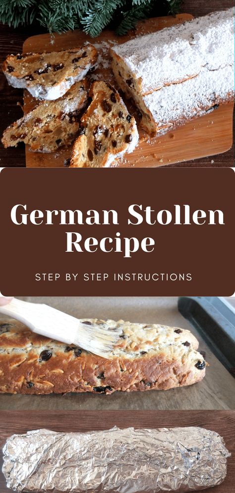 Dresden Stollen Recipe, Marzipan Stollen Recipe, Easy Stollen Recipe, German Christmas Desserts, Christmas Stollen Recipe, Stollen Cake, Stollen Bread, German Stollen, Polish Baking