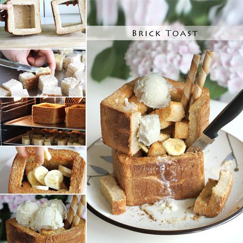 Cafe Items, Brick Recipe, Brick Toast, Dessert Chef, Honey Toast, Japanese Recipes, Bread Toast, Unique Desserts, Japanese Dessert