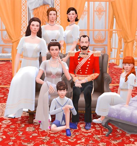 This pose pack is replica of the Romanov family portrait! Enjoy! Sims Portrait Poses, Sims 4 Royal Pose Pack, Sims 4 Formal Family Poses, Sims 4 Royalty Poses, Sims 4 Royal Family Poses, Sims 4 Cc Royal Poses, Sims 4 Royal Portrait Poses, Royal Poses Sims 4, Sims 4 Medieval Poses