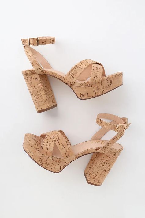 Selah Cork Ankle Strap - Lulus Search Trendy High Heels, White Platform Sandals, Spring Heels, Trendy Womens Shoes, Perfect Heels, Cork Sandals, Fun Heels, Leather Platform Sandals, Womens Summer Shoes