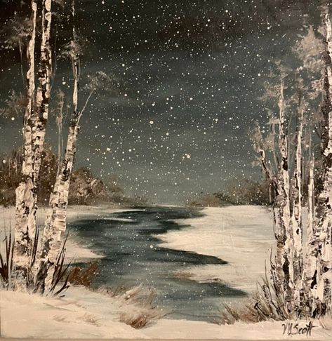 Winter Scapes Painting, Winter Paintings On Canvas Acrylics Easy, Winter Theme Painting, Winter Themed Paintings, Winter Painting Easy, Christmas Painting Ideas On Canvas Easy, Winter Canvas Painting Ideas, Winter Acrylic Paintings, Winter Painting Ideas Easy