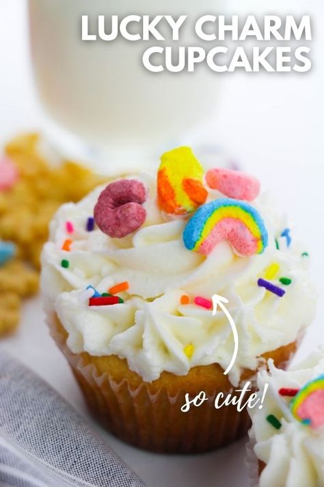 These Lucky Charm Cupcakes are made with cereal milk which adds a unique and complex flavor. Your kids will love these Lucky Charms Cupcakes. Lucky Charms Recipes, Lucky Charms Cupcakes, Lucky Charms Marshmallows, Buttered Vegetables, Lucky Charms Cereal, Delicious Slow Cooker Recipes, Cereal Milk, Cupcake Recipe, Fun Easy Recipes