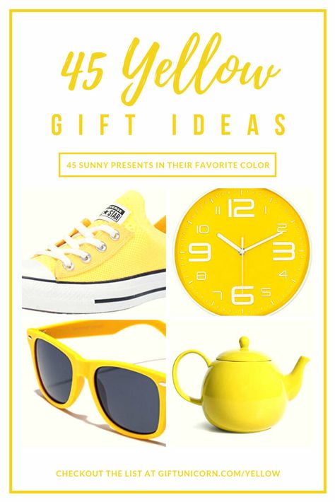 The color yellow evokes happiness and joy. Sunshine and a field of sunflowers come to mind. If you’re looking for yellow gift ideas for a friend or loved one whose favorite color is yellow, you’ll be thrilled with the list below. #yellow #yellowgifts #loveyellow #giftideas #sunny #gifts Yellow Gift Ideas For Best Friend, Yellow Themed Gifts, Yellow Gifts Basket, Gift Ideas For A Friend, Yellow Gift Ideas, Sunshine Box, A Field Of Sunflowers, Field Of Sunflowers, Box Of Sunshine