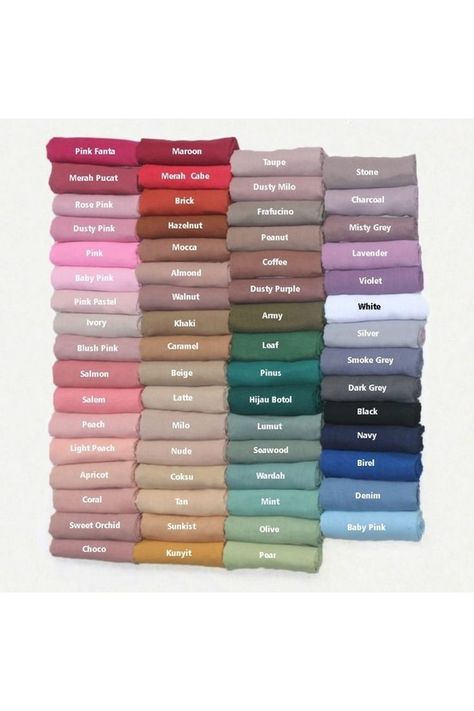 Colour Shade Card, Bella Square Hijab, Pink Hijab, Bella Square, Pashmina Hijab, Hijab Colors, Square Hijab, Color Knowledge, Color Mixing Chart