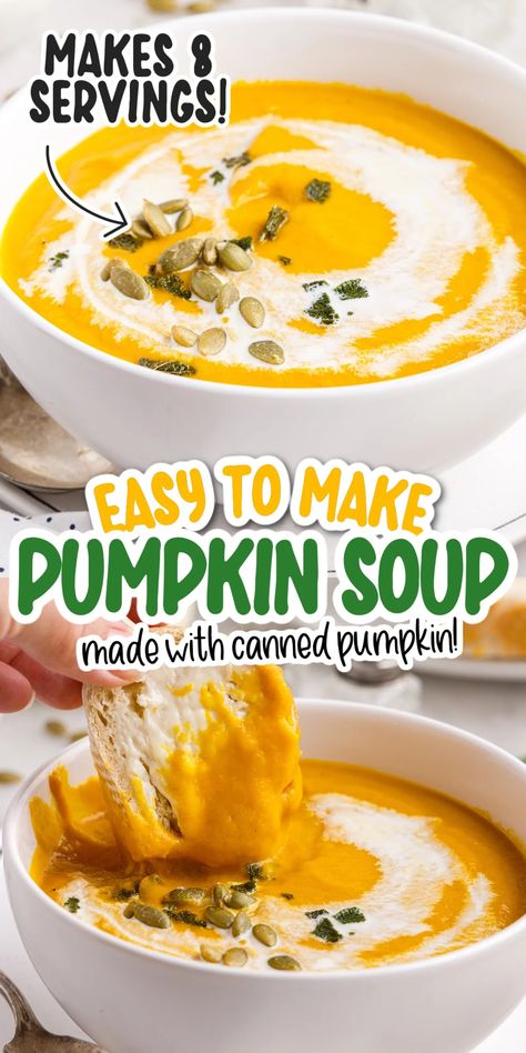 Pumpkin Soup With Canned Pumpkin, Creamy Pumpkin Soup Recipe, Pumpkin Soup Recipe Easy, Soup Chowder, Puree Recipes, Vegan Pumpkin Soup, Creamy Pumpkin Soup, Fall Dinners, Crockpot Soup