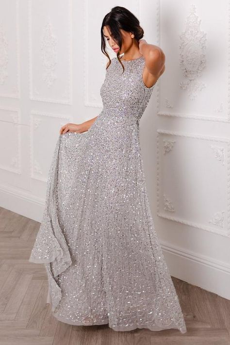 Silver Wedding Gowns, Sparkly Bridesmaid Dress, Silver Sparkly Dress, Dress Quiz, Silver Wedding Dress, Sparkly Gown, Silver Bridesmaid Dresses, Glitter Wedding Dress, Long Sequin Dress