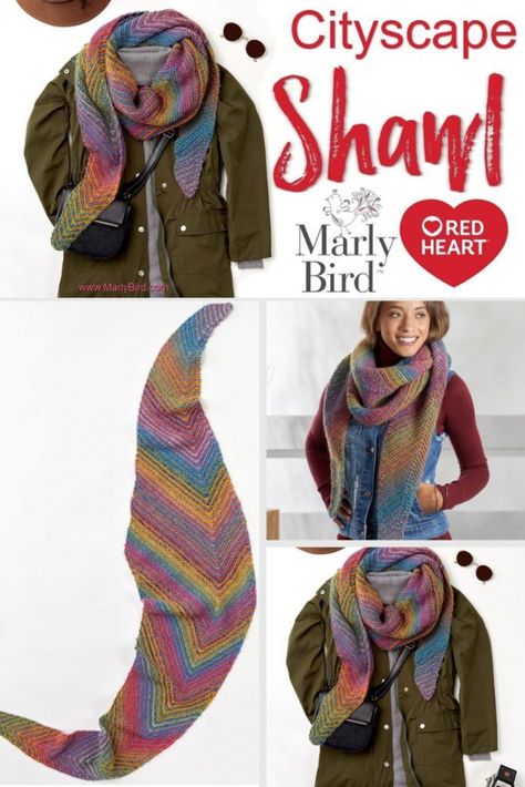 Knit Beginner Cityscape Shawl with Marly Bird - Marly Bird™ Knit Beginner, Duster Pattern, Shawl Tutorial, Crochet Shawl Patterns, Diy Shawl, Bird Crochet, Marly Bird, Yarn Shawl, Crochet Shawl Pattern