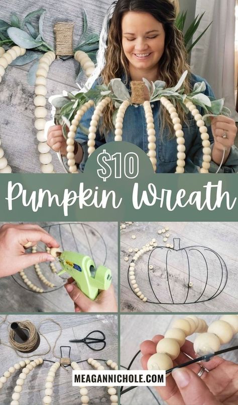 Wire Pumpkin Wreath Diy, Diy Pumpkin Wreath, Pottery Barn Thanksgiving, Dollar Tree Pumpkin Wreath, Pumpkin Wreath Tutorial, Dollar Tree Wreath, Dollar Tree Fall Decor Diy, Fall Wreath Tutorial, Pumpkin Wreath Diy