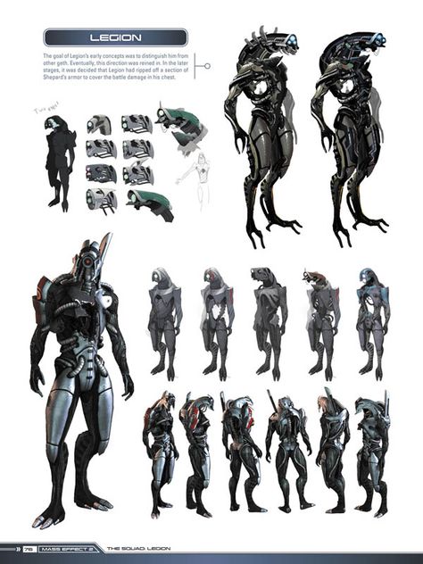 075_The-Art-of-the-Mass-Effect-Universe Mass Effect Legion, Mass Effect Races, Mass Effect Universe, Mass Effect Art, Metal Gear Rising, Alien Character, Character Model Sheet, Action Pose, Alien Concept