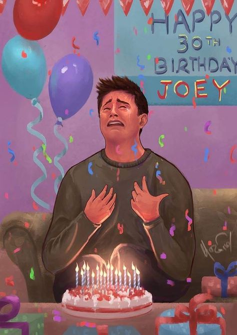 Joey Birthday, Friends Joey, Friends Fanart, Joey Friends, Friends Tv Quotes, Friends Best Moments, Friends Sketch, Birthday Friends, Friends Scenes