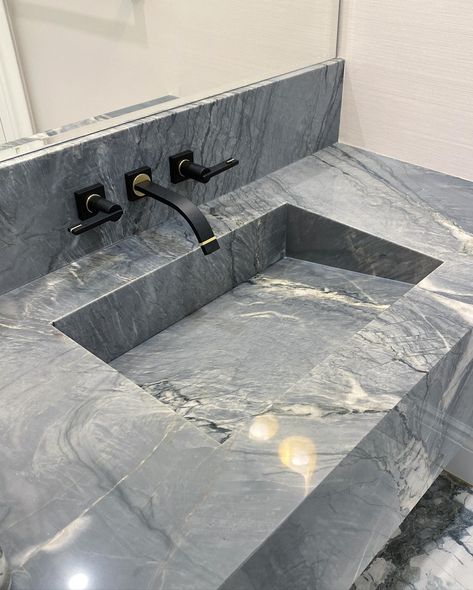 Vanity: Brooklyn Quartzite - Marble Trend | Marble, Granite, Tiles | Toronto | Ontario : Marble Trend | Marble, Granite, Tiles | Toronto | Ontario Bathroom Sink Ideas Countertops, Tiled Countertop Bathroom, Granite Bathroom Countertops, Granite Bathroom, Granite Tiles, Marble Trend, Granite Vanity, Integrated Sink, Basin Design