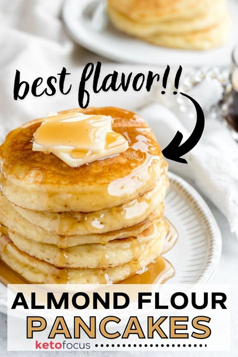 A fat stack of fluffy almond flour pancakes on a small plate topped with butter and lots of syrup dripping down. Almond Pancakes, Greek Yogurt Pancakes, Almond Flour Pancakes, Desayuno Keto, No Flour Pancakes, Flour Pancakes, Postre Keto, Chicken Healthy, Keto Pancakes