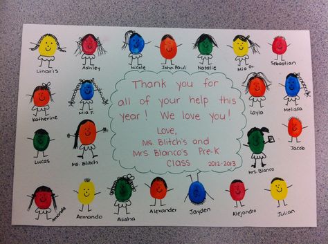 Thank You Cards From Class To Teacher, Thank You Thumbprint Art, Group Fingerprint Art, Thank You Card From Classroom, Thank You Card Preschool Craft, Classroom Fingerprint Ideas, Thank You Fingerprint Art, Class Thank You Card For Teacher, Thank You Projects From Students