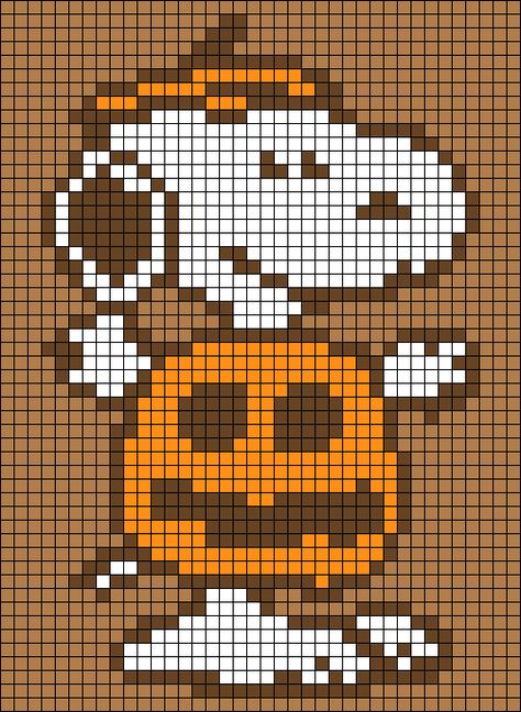 Snoopy Halloween Pixel Art, Halloween Snoopy Alpha Pattern, Crochet Grid Patterns Fall, Pixel Grid Crochet Halloween, Autumn Tapestry Crochet, Fall Tapestry Crochet Patterns, Pixel Crochet Halloween, Crochet Halloween Graph, Halloween Knitting Ideas