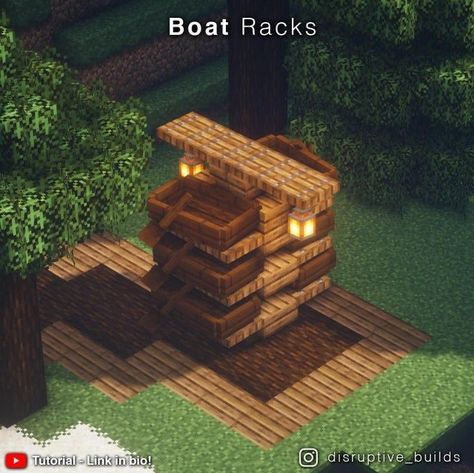 Boat Design Minecraft, Minecraft Boat Storage, Boat Deck Minecraft, Porch Ideas Minecraft, Boat Racks Minecraft, Modern Minecraft Village, Minecraft House Inspo Cottagecore, Minecraft Snowy Biome Builds, Minecraft Dock Decoration