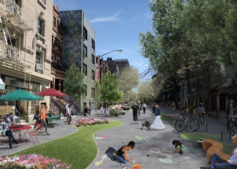 https://nyc.streetsblog.org/2017/08/09/dots-new-flatiron-shared-space-a-rarity-or-the-first-of-many/ Pedestrian Street, Bike Lane, Central Business District, Outdoor Learning, Light Of The World, American Cities, New York Street, Built Environment, Urban Planning