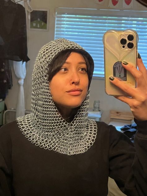 Chain Mail Headgear, Chainmail Balaclava, Chainmail Ren Faire Outfit, Crochet Armor, Chainmail Headpiece, Chainmail Hood, Knight Chainmail, Chainmail Diy, Chainmail Glove