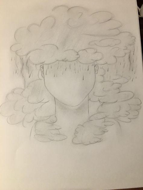 Storm Drawing Simple, Clouded Mind Drawing, Thunder Clouds Drawing, Thunder Storm Drawing, Storm Drawing Easy, Head In The Clouds Drawing, In My Head Drawing, Thunder Drawing, Doodle Tips