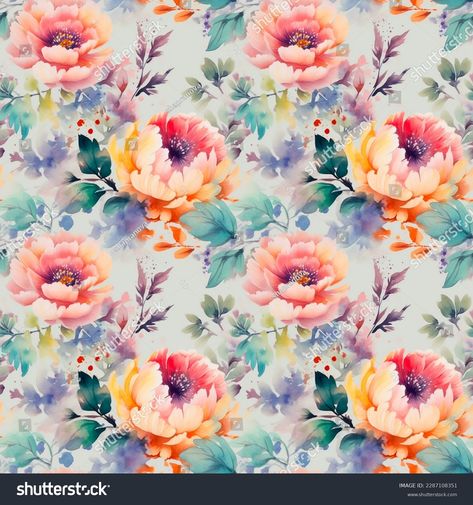 Flowers Watercolor Seamless Pattern Floral Nature Stock Illustration 2287108351 | Shutterstock Watercolor Flower Allover, Flower Allover, Digital Graphics Art, Watercolor Flowers Pattern, Shutter Stock, Baby Garments, Textile Pattern Design, Textile Pattern, Flowers Watercolor