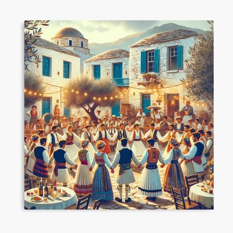 Get my art printed on awesome products. Support me at Redbubble #RBandME: https://www.redbubble.com/i/canvas-print/Traditional-Greek-Festival-Folk-Dance-Celebration-Art-by-FarBeyound/160676975.5Y5V7?asc=u Dance Room Decor, Greek Festival, Celebration Art, Dance Rooms, Traditional Dance, Cultural Celebration, Folk Dance, Dance Art, Featured Art