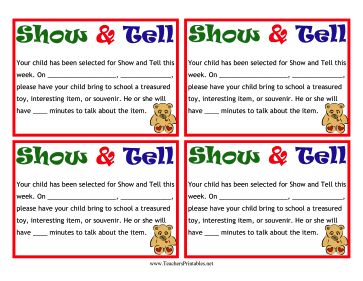 A teddy bear decorates this colorful Show and Tell note that can be sent home to parents. Free to download and print Show And Tell Letter To Parents, Preschool Show And Tell Ideas, Show And Tell Ideas Preschool, Show And Tell Ideas, Friday Activities, Eyfs Curriculum, Facebook Ideas, Prek Classroom, Notes To Parents