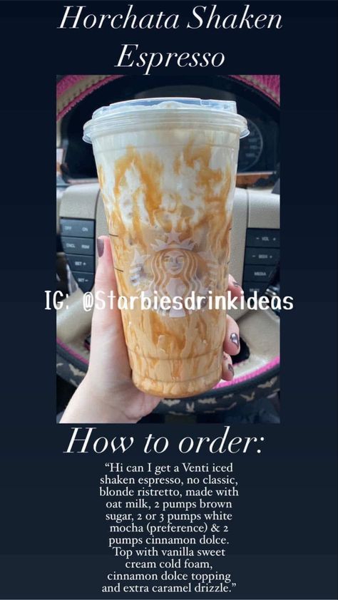 Horchata Starbucks Drink, Ice Coffee Starbucks, Dunkin Donuts Coffee Drinks, Horchata Drink, Mocktail Drink, Coffee Chalkboard, Starbies Drinks, Coffee Boba, Starbucks Ideas