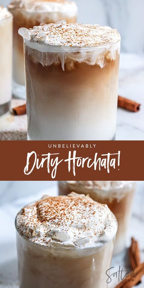 Horchata Liquor Cocktail Recipes, Horchata With Alcohol, Horchata Alcoholic Drink, Horchata Coffee Recipe, Horchata Flavors, Unique Coffee Drinks, Horchata Latte Recipe, Dirty Horchata, Horchata Coffee