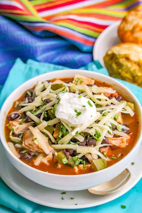 This quick and easy chicken and black bean soup has a great depth of flavor but is ready in about 15 minutes! It’s great for a cozy, healthy dinner that’ll warm you right up! #chicken #soup #blackbeans #easyrecipe Black Bean Chicken Soup, Food On The Table, Black Bean Soup, Delicious Soup Recipes, Family Food, Bean Soup, Healthy Soup, Delicious Soup, Stew Recipes