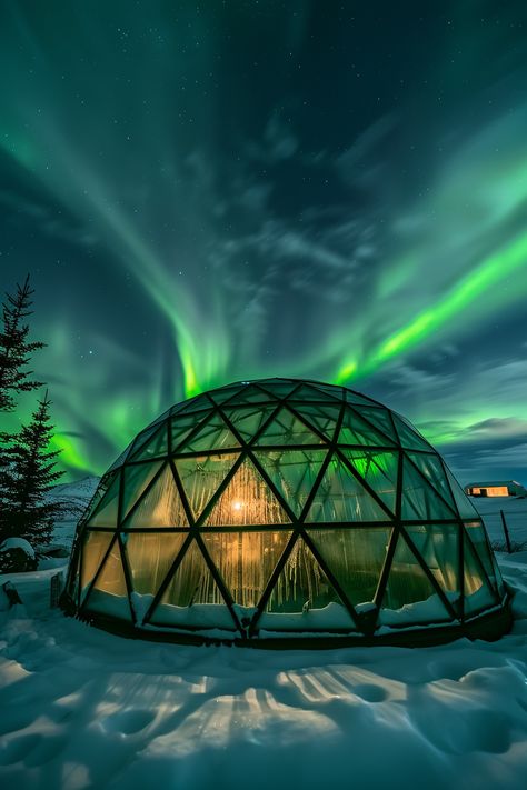 Unique Airbnb in Iceland that looks like an igloo under the Northern Lights Iceland Glass Igloo, Northern Lights Glass Igloo, Aurora Borealis Glass Igloo, Northern Lights Trip, Iceland Igloo Hotel, Iceland Travel Aesthetic, Iceland Igloo, Iceland Lights, Igloo Northern Lights