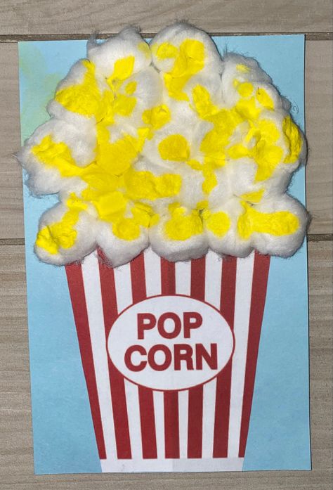 Popcorn Preschool Craft, Popcorn Art Preschool, Popcorn Art For Kids, Popcorn Crafts For Toddlers, Cooking Crafts For Toddlers, Popcorn Crafts Preschool, Circus Crafts For Toddlers, Popcorn Craft, Circus Crafts Preschool