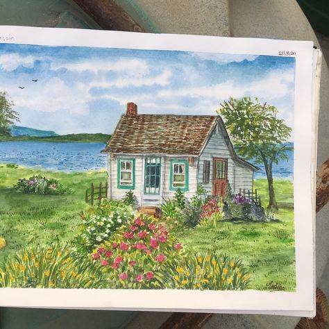 Cottage Watercolor Painting, Gardening Cards, Canvas Painting Ideas For Beginners, Black Canvas Paintings, Art Gallery Interior, Canvas Art Projects, Watercolor Architecture, Painting Ideas For Beginners, Texture Painting On Canvas