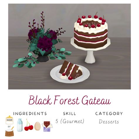 Sims 4 More Recipes, Sims 4 Cake Recipe, Sims 4 Custom Food, Sims Food, Spooky Cookies, Sims 4 Custom Content Patreon, Black Forest Gateau, Porcelain Cake Stand, Ts4 Mods