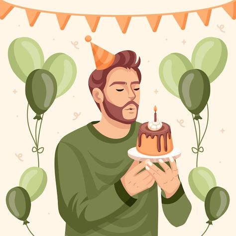 Free vector hand drawn birthday man illu... | Free Vector #Freepik #freevector #friends-illustration #people-design #flat-illustration #hand-drawn-people Happy Birthday Card Illustration, Happy Birthday Digital Art, Man Illustration Character, Birthday Illustration Design, Birthday Illustration Art, Birthday Card For Man, Exam Tension, Birthday Vector Illustration, Birthday Card Illustration