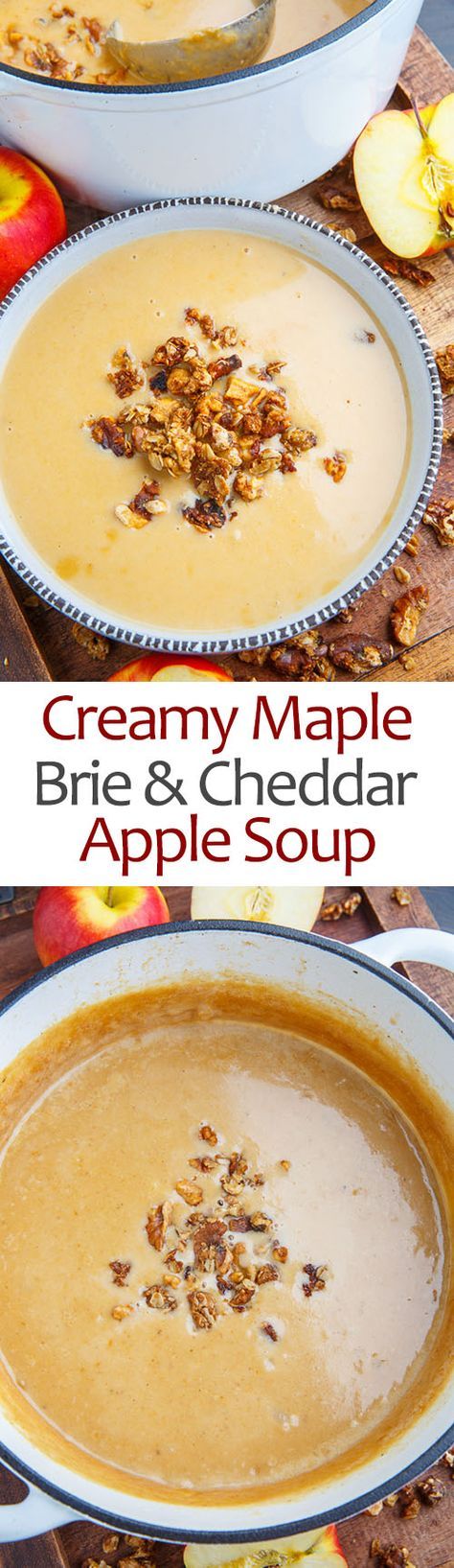 Creamy Maple Brie and Cheddar Apple Soup with Walnut-Oat Granola Maple Brie, Brie Soup, Apple Soup Recipes, Apple Soup, Oat Crumble, Fall Soups, Soup And Sandwich, Delicious Soup, Stew Recipes