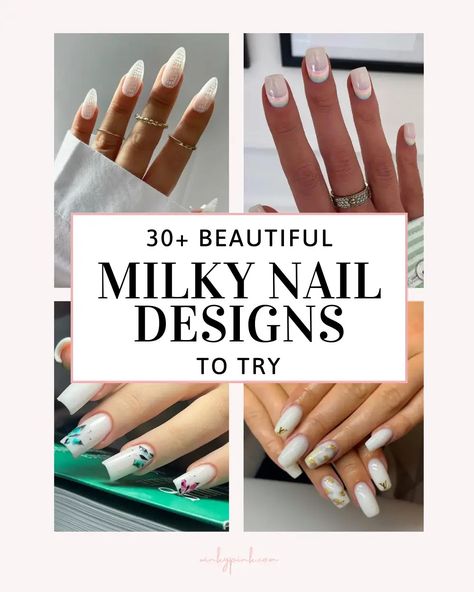 Milky White Spring Nails, Milky White Nails With Design French, Milky Pink Nails With Design, White Easter Nails, Milky Nail Designs, Milky Nails With Design, Milky White French Tip Nails, Milky White Nail Art, Milky White Nail Designs