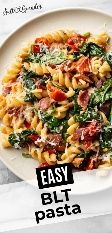 Blt Mac And Cheese, Pasta Salad Blt, Blt Salad With Pasta, Tri Color Pasta Recipes Dinners, Blt Casserole, Blt Dinner, Gourmet Blt, Bacon Tomato Pasta, Blt Pasta Salad Recipe