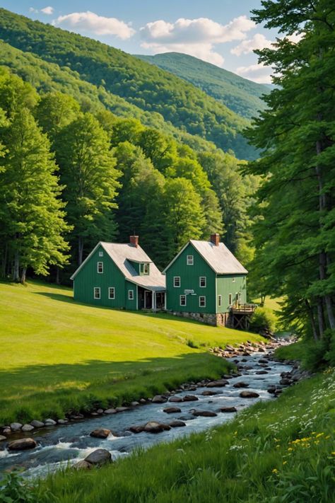 Art in the Green Mountains: Discovering Vermont's Artistic Side Vermont Spring, Vermont Forest, Vermont Aesthetic, Green Mountains Vermont, Vermont Homes, Outdoor Murals, Southern Vermont, Vermont Mountains, Vacay Ideas