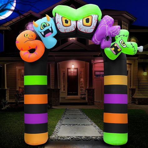 MASSIVE INFLATABLE HALLOWEEN DECORATIONS: Standing impressively at 9 ft tall when fully inflated, this large "Spooky" Archway Inflatable will ensure you have one of the biggest & spookiest Halloween blow up yard decorations in your neighborhood! Halloween Yard Inflatables, Halloween Blow Ups, Yard Inflatables, Halloween Lights Decorations, Outdoor Halloween Decorations, Scary Decorations, Halloween Inflatables, Yard Decorations, Halloween Yard